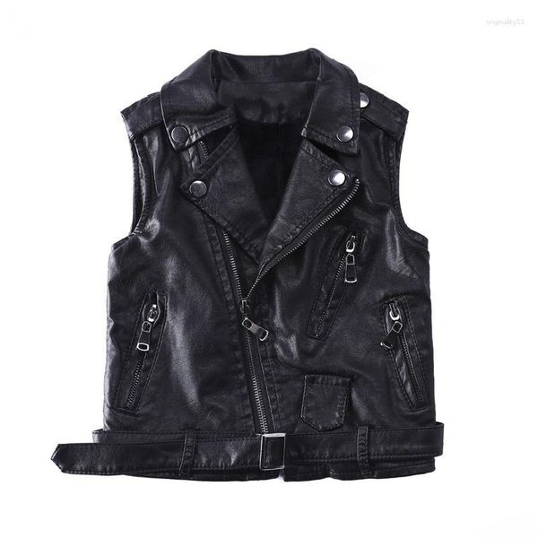 Vestes Gilet pour enfants pour enfants garçons veste automne solide mode enfants gilet garçon PU cuir vêtements d'extérieur sans manches vêtements