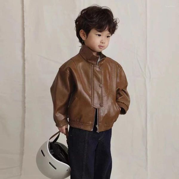 Chaquetas Chaqueta de invierno para niños, abrigo Retro de moda de Color sólido informal de cuero para bebés, ropa para niños 2023