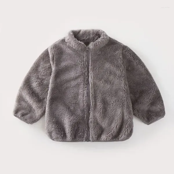 Chaquetas para niños, chaqueta de terciopelo para niños, suéter de cuello alto de felpa, abrigo, Top grueso, ropa de bebé para otoño e invierno, color sólido