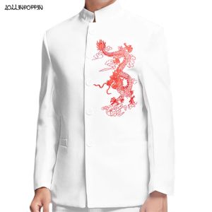 Jackets Chinees traditionele heren draken borduurwerk wit pak jas mandarijn kraag bruiloft jasje voor mannen oosterse tang pak jassen
