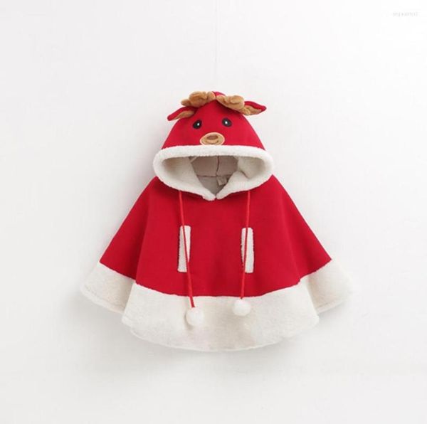 Vestes De Noël Filles Cape D'hiver Enfants Rouge Renne Doux Coton Poncho À Capuche Velours Cape Enfants Survêtement