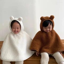 Vestes Cape d'hiver pour enfants, vêtements pour garçons et filles, Cape chaude coréenne avec oreilles, capuche en velours, solide et ravissant, 2023