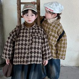 Vestes manteau hiver enfants vêtements rhombique treillis coton veste garçons filles bébé épais chaud 2023 poche