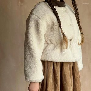Chaquetas abrigo invierno coreano niñas espalda baja corta gruesa ropa para niños cuello redondo cintura elástica plisada puntada abierta