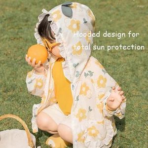 Jackets Congme Kids Girl Fashion Sun Protection Clothing Kleding Floral Hooded Topjas Koreaanse stijl Windscheiding Leuke babyjas