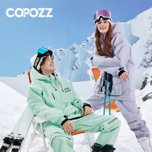 Vestes COPOZZ imperméable épaissir Ski costume femmes à capuche coupe-vent veste de Ski hommes Sports d'hiver chaud pantalon de Ski en plein air Snowboard Ski manteau