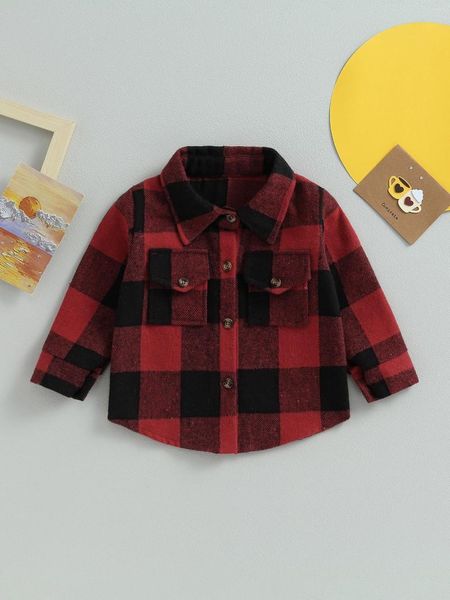 Chaquetas Camisa de franela acogedora y elegante para niños pequeños - Cuadros escoceses de manga larga con botones para niños y niñas Perfecto Otoño Invierno