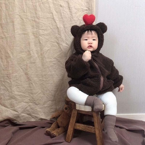 Chaquetas lindas orejas de oso chaqueta de bebé de felpa Otoño Invierno Navidad niños amor sombrero abrigo con capucha niño niñas ropa de abrigo para niños pequeños