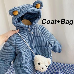 Chaquetas Chaqueta linda de oso de peluche para bebés, abrigo grueso de pana cálido para otoño e invierno, ropa exterior con capucha para niñas con bolsos, ropa para niños