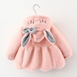 Casacos bonitos orelhas de coelho de pelúcia jaqueta de bebê natal doce princesa meninas casaco outono inverno quente com capuz outerwear criança menina roupas 231218