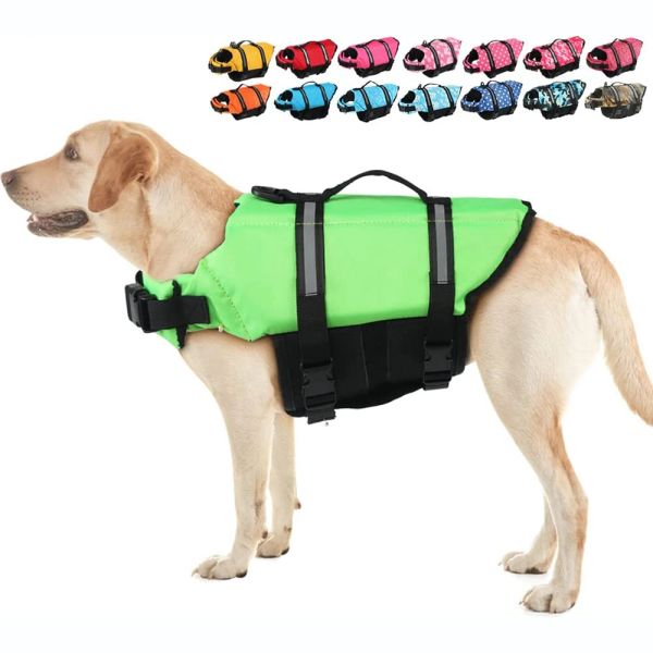 Vestes Gilet de sauvetage pour chien avec bande réfléchissante réglable haute flottaison gilet de sauvetage pour chien Ripstop chien Lifesaver maillot de bain pour animaux de compagnie