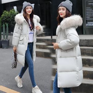 Chaquetas Parkas de algodón para mujer, abrigo largo de pan, chaqueta acolchada con cuello de piel grande, nueva versión coreana, chaqueta acolchada gruesa, 2023