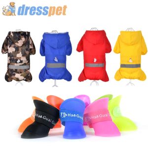 Jackets Dresspet Pet Pet Dog Raincoat en Rain Shoes Set Free Combinatie Vierkleuren Vier kleuren Regenjas / acht kleuren Regenlaarzen