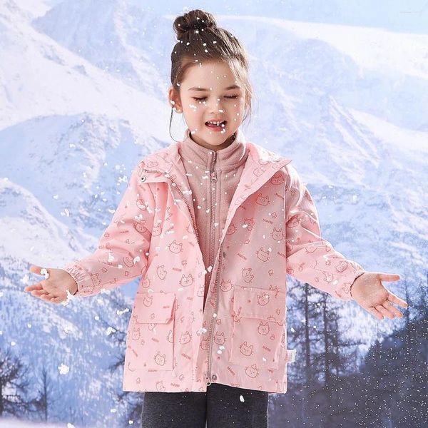 Jackets Dubbped Girls Windbreaker Kids Fleece Chaqueta de lluvia con capucha con capucha adolescentes Cabalilla de dibujos animados de cintura con viento