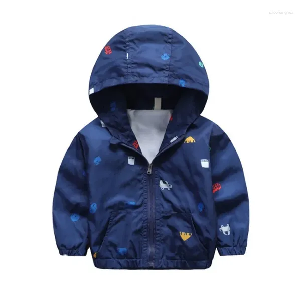 Chaquetas Dulce Amor otoño niños abrigo chaqueta niños otoño manga larga estampado de coche ropa de abrigo con capucha rompevientos a prueba de viento bebé niño niña