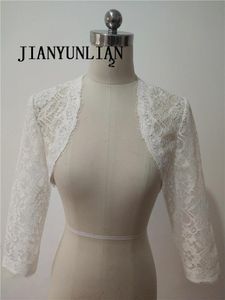 Jassen Elegante eenvoudige aandelen van dames 3/4 lange mouw witte kanten schouders bijgesneden Bolero Wedding Jacket 2022 Bridal Wraps