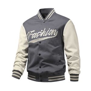 Chaquetas con cuello bordado para hombre, chaqueta informal grande, holgada, con el mismo abrigo de béisbol, primavera y otoño