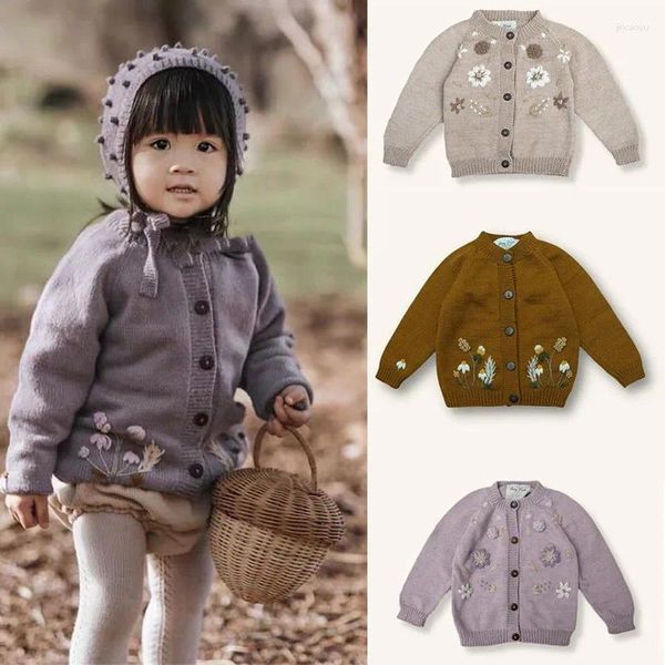 Vestes enkelibb pour tout-petit fille et garçons coton tricot cardigans fleurs sont des enfants à la main