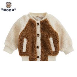 EWODOS Peuter Baby Kid Fleece Winterjas Contrasterende kleur Jas met lange mouwen Knop Vest voor baby Baby Lente Herfst Uitloper 230922