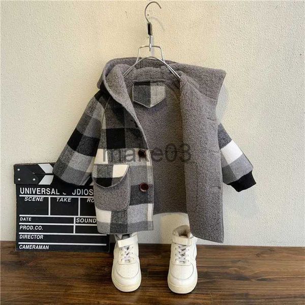 Vestes Automne hiver vestes polaires pour garçon Trench vêtements pour enfants 2-10Y à capuche chaud plaid vêtements d'extérieur coupe-vent bébé enfants manteaux J231115