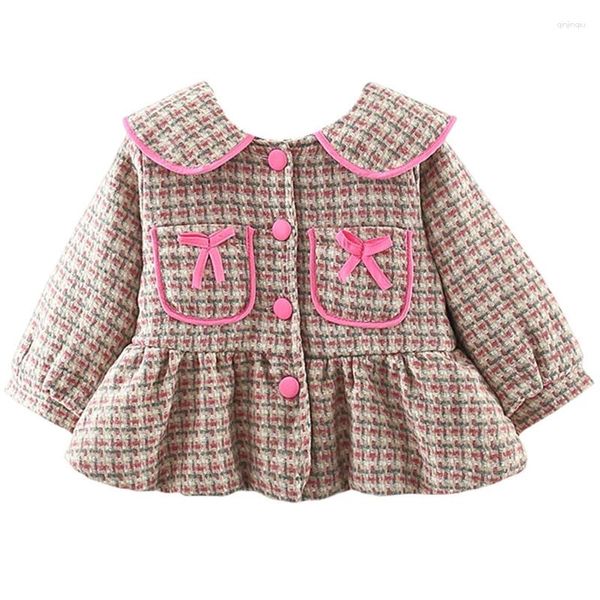 Vestes Automne hiver veste bébé fille vêtements coréen mignon chaud Plaid arc poupée col vêtements d'extérieur enfants manteau enfants Boutique vêtements BC821