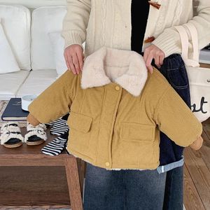 Jassen Herfst Winter Dikke warme bontkraag Bovenkleding voor kinderen Jongens Meisjes Koreaanse effen kleur Rits Winddicht kinderfleecejack