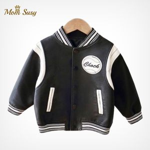 Vestes Mode Bébé Garçon En Cuir PU Veste De Baseball Printemps Automne Enfant En Bas Âge Enfants Épais Faux Cuir Manteau Sport Outwear Vêtements 1-7Y 230331