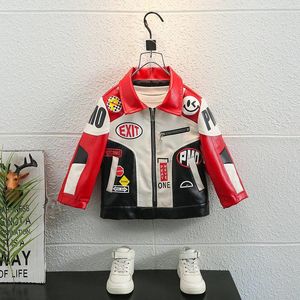 Jackets Fashion Boys Leather Jacket Children Baseball Suit Hiphop Streetwear Kids Knape Coat Race Car Motorcycle top Outderwar