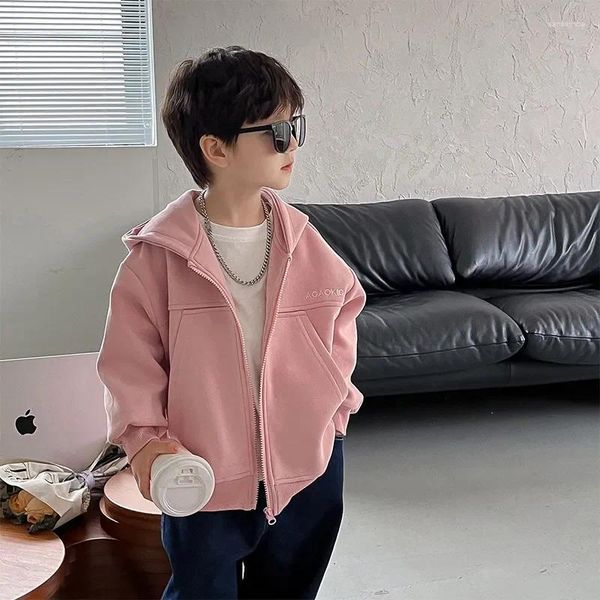 Chaquetas Cárdigan de moda para niños, abrigos con bordado con letras y cremallera, 4 colores, sudaderas con capucha informales holgadas para niños, prendas de vestir exteriores