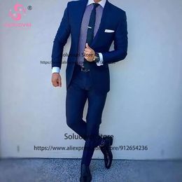 Vestes Mode bleu marine Slim Fit costumes pour hommes formel marié mariage cran revers smoking 2 pièces veste pantalon ensemble bureau affaires Blazer