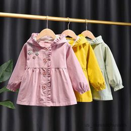 Vestes mode Nouvelles bébé filles fleurs à capuche trench-coat coton vestes printemps automne enfants trop revêtement enfants tops vêtements r230812