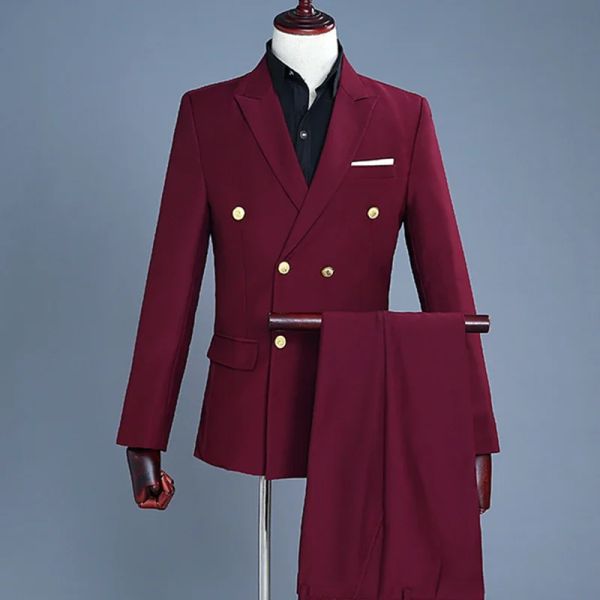 Vestes mode New Men Boutique Slim Fit Double Breasted Color Business Wedsine Best Man Suit Blazers Jacket Coat Pantal