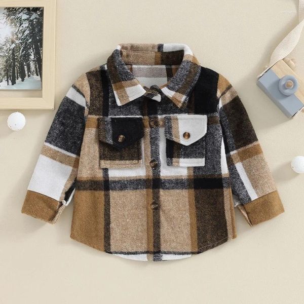 Vestes focusnorm 0-4 ans automne enfants garçons veste à carreaux imprimé Patchwork à manches longues bouton hiver chemises manteau pour bébé