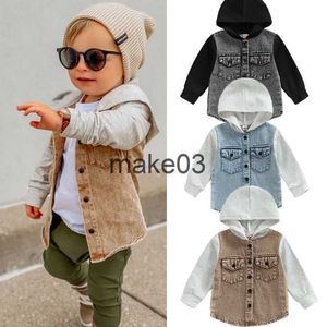 Jassen FOCUSNORM 04Y Kid Jongen Herfst Jas Jas Lange Mouwen Capuchon Zakken Knoppen Kleur Patchwork Denim Uitloper 3 Kleuren J230728