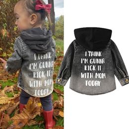 Jackets Focusnorm 2 7y Kids Girls Fashion shirts Outparty Single Breasted Long Sleeve Hooded Back Letters Print Pockets 221010