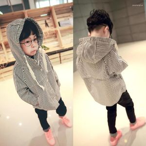 Jacks Foreign Trade 2024 Spring Fall Boys Casual Striped Hooded Jacket Children's Wear Overcoat Kids Cotton Trench Coat Outerwear X319