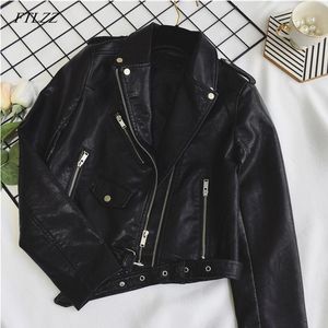 Chaquetas FTLZZ, nueva chaqueta de cuero Pu para mujer, abrigos de Motor negros de Color brillante a la moda, chaquetas cortas de motociclista de piel sintética, abrigo para mujer