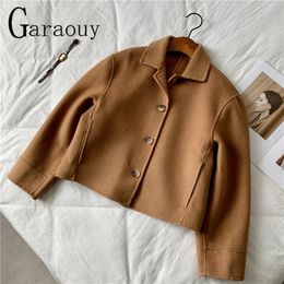 Jackets Garaouy 2022 Autumn Nieuwe vintage dames korte blended jas losse simple kantoor dame jas rapel single -breasted outparty mujer