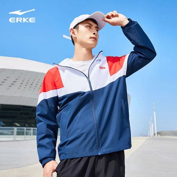 Vestes authentique Erke 2023 tout nouveau Windbreaker Men Men Veste en veste en polyester Trench Trench Overcoat Teens Running Sports and Leisure