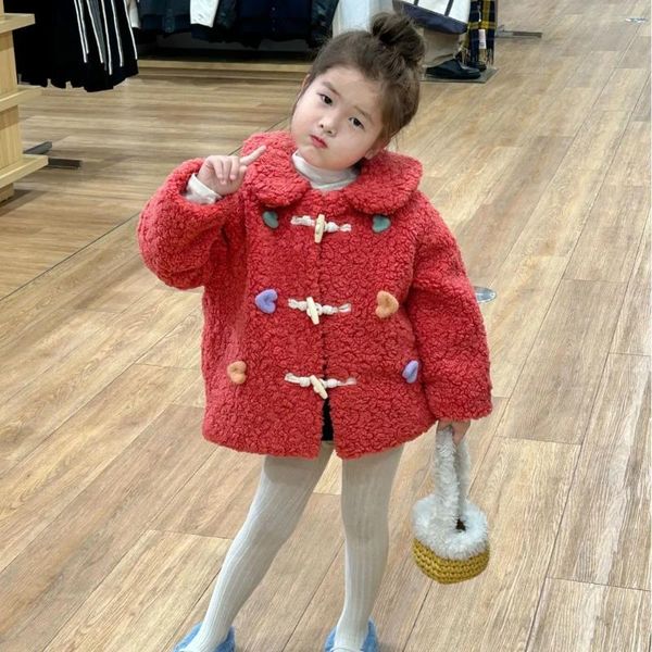 Chaquetas para niña, abrigo de invierno 2023, ropa coreana para niños, chaqueta gruesa de lana con solapa para niños Love