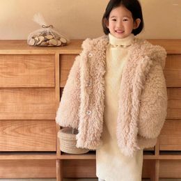 Vestes d'hiver pour filles, manteau coréen pour enfants, vêtements longs et chauds en laine avec Clip, casquette en coton, 2023