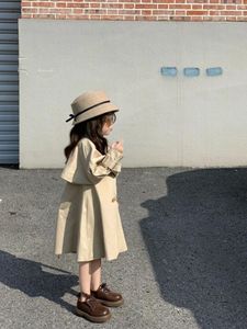 Vestes pour filles, manteau Trench, vêtements d'automne, Style coréen, deux ensembles de Double boutonnage, Plus longue robe coupe-vent pour enfants, 2024