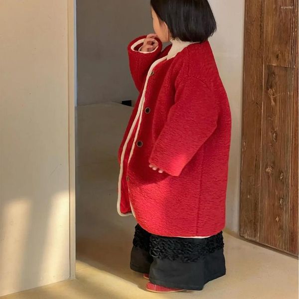 Vestes fille manteaux d'hiver manteau coréen enfants vêtements 2023 rétro rouge plus chouchard de coton