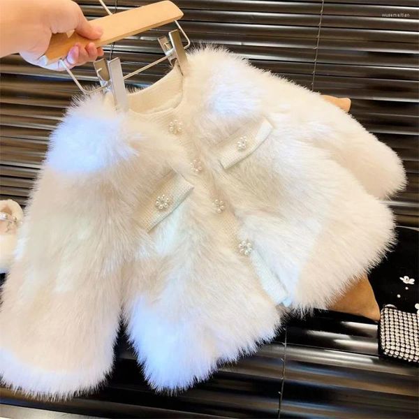 Jaquetas menina topo 2024 outono inverno estilo coreano moda casacos bebê sólido casaco de pele do falso crianças outerwear roupas