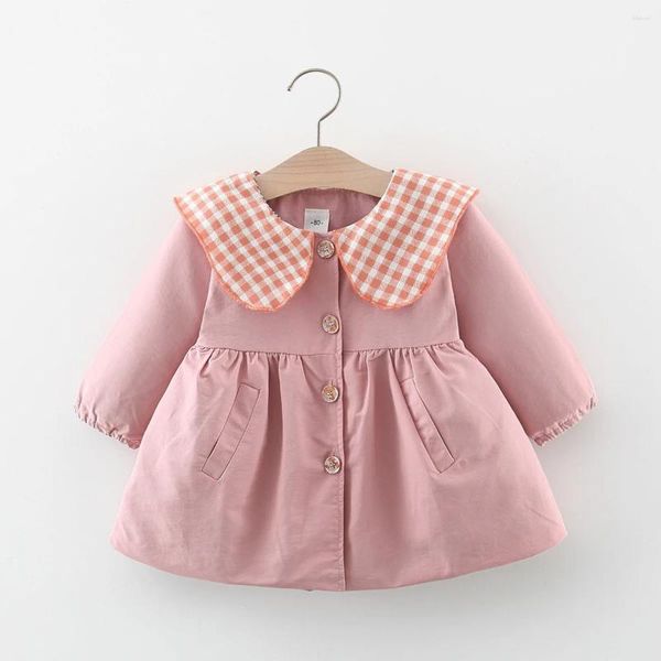 Vestes fille trench-coat Plaid revers mignon automne 2024 veste pour enfants 0-3 ans vêtements pour enfants en gros