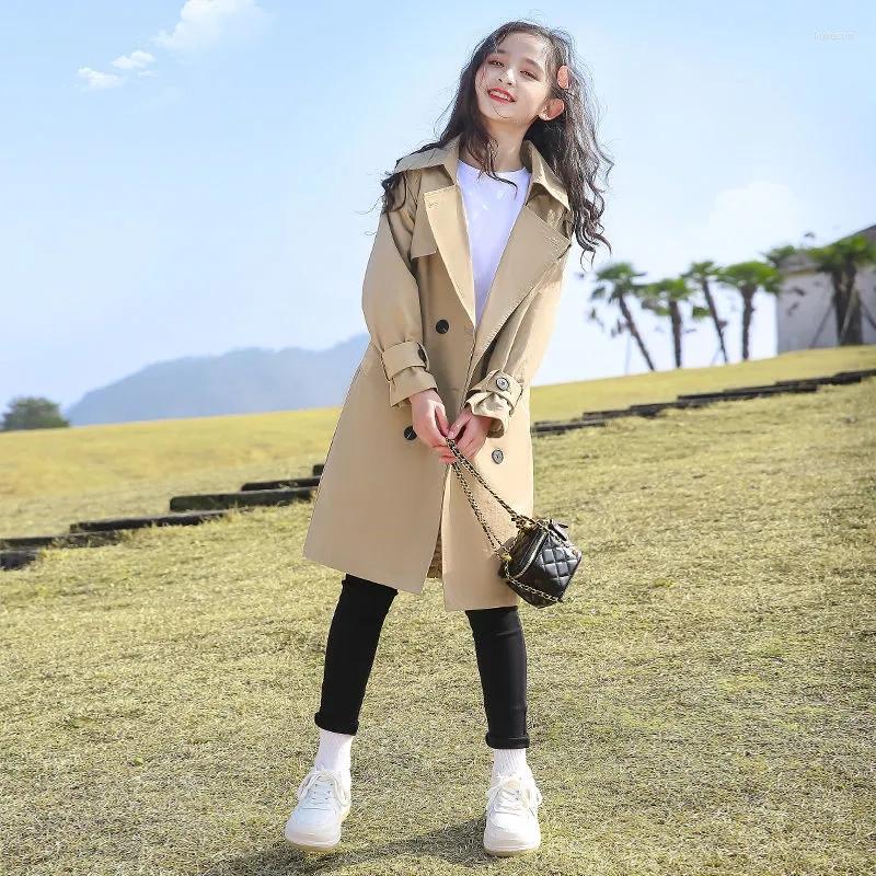 Jackets Girls' Spring Coat 2023 Middle-aged Children's Fashionable Medium-length Windbreaker Student Clothes Cotton Polyester Black