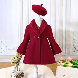 Chaquetas Niñas Otoño e Invierno Patchwork Cuello de piel Color sólido Abrigo de piel Boina 230922