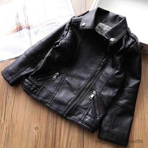 Jackets Girls Boys Black Zipper Jackets Kids Baby Leather Jacket Spring Herfst Coole Coat Kinder Kleding overjassen 2-14T R230812