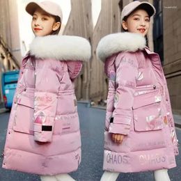 Vestes de dessin animé pour filles, vêtements d'extérieur épais et chauds, manteaux à capuche avec lettres, parka décontractée pour adolescents, pardessus tendance, 2024