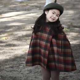 Jackets para niñas 'sombrero puntiagudo clip de algodón a cuadros de lana engrosada 2024 otoño invierno chaqueta para niños ropa para niños
